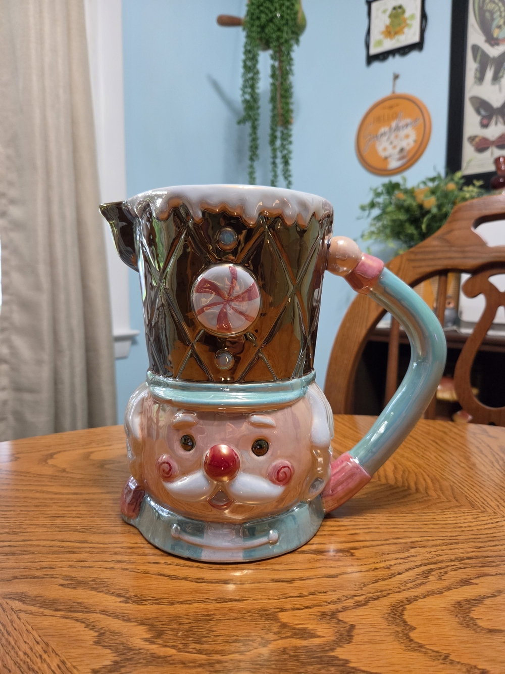 Pastel Nutcracker Ceramic Pitcher Gold Luster Finish Christmas